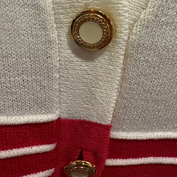 Vintage ST. JOHN Sportswear Santana Knit Cardigan L Cream Pink Gold Buttons USA - Picture 4 of 10